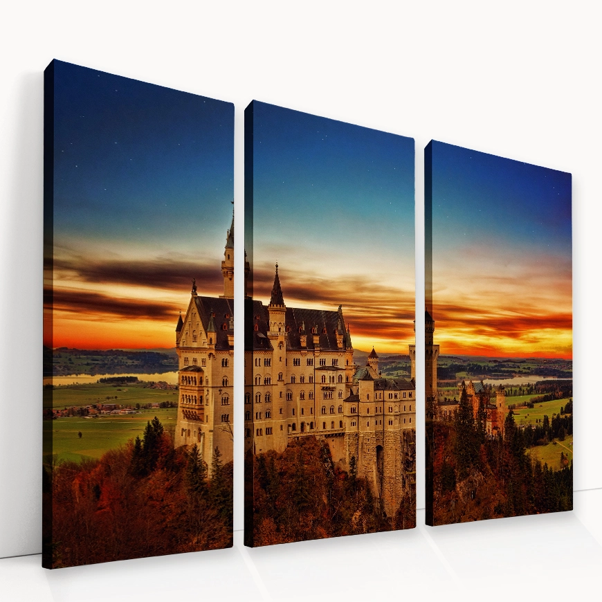 Grad Neuschwanstein Bavarska Nemčija sončni zahod - slika 8