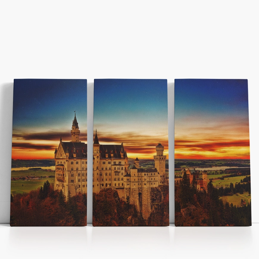 Grad Neuschwanstein Bavarska Nemčija sončni zahod - slika 7