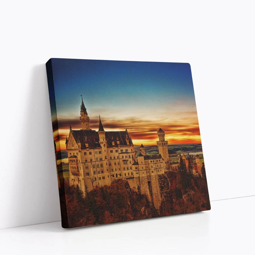 Grad Neuschwanstein Bavarska Nemčija sončni zahod - slika 6