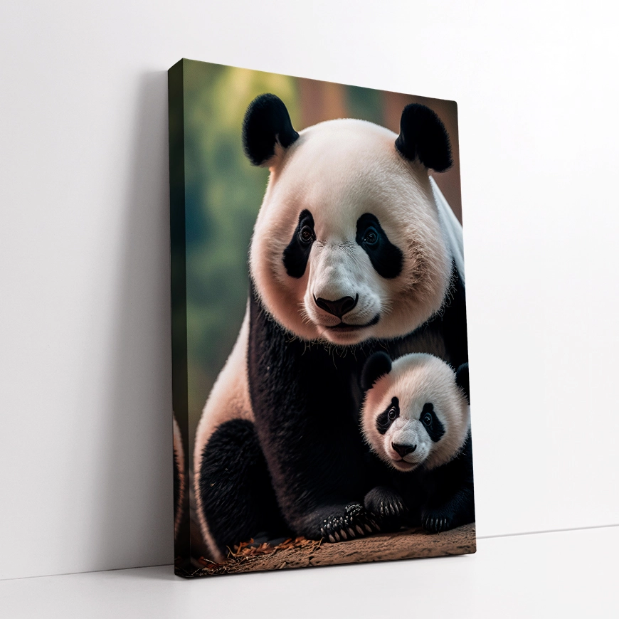 Panda z mladičem v gozdu - slika 3